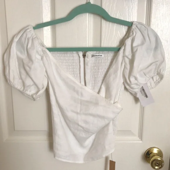 Reformation White Linen Framboise Off Shoulder Top - Picture 3 of 3
